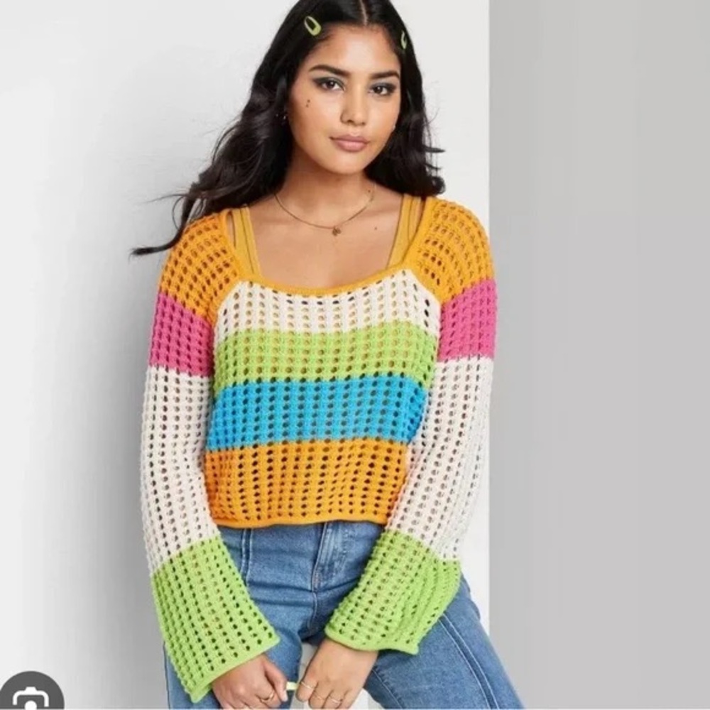 Wild Fable Women's Square Neck Pointelle Pullover Sweater
